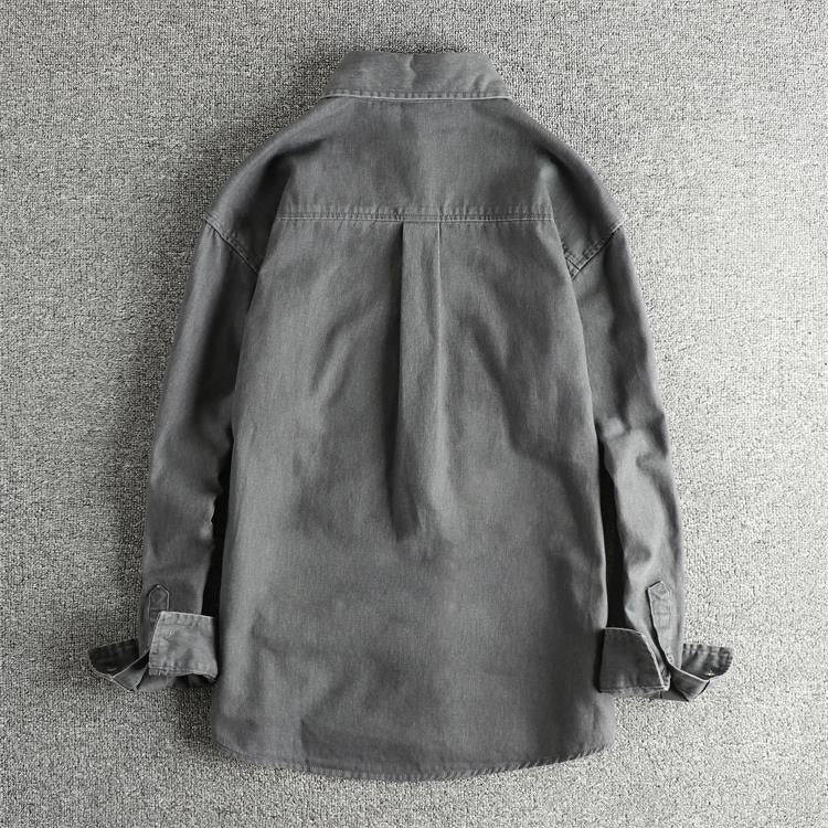 Autumn New Japanese Retro Woven Twill Cargo Shirt Men's Amekaji 100% Cotton Washed Long Sleeve Double Pocket Casual Thin Coat