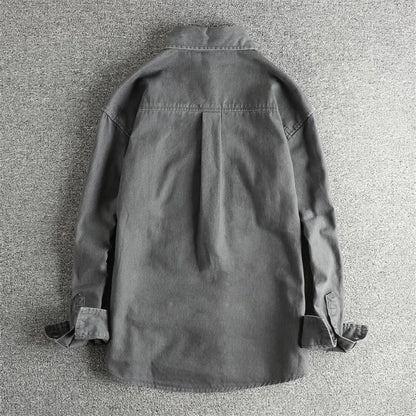 Autumn New Japanese Retro Woven Twill Cargo Shirt Men's Amekaji 100% Cotton Washed Long Sleeve Double Pocket Casual Thin Coat