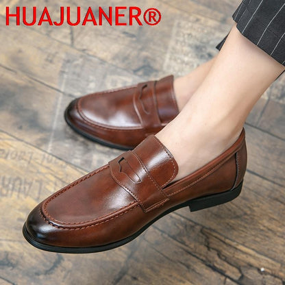 Spring Autumn Prom Evening Long Men's Casual Leather Loafers Male Slip on Flats Shoes Male Brogue Retro Upscale Comfy Shoes