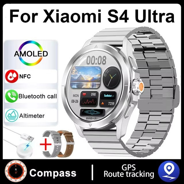 Novo Para Xiaomi S4 Ultra Outdoor Sports Smart Watch Masculino 1,53 polegadas AMOLED NFC GPS Bússola Frequência cardíaca À prova d'água Chamada BT Smartwatch