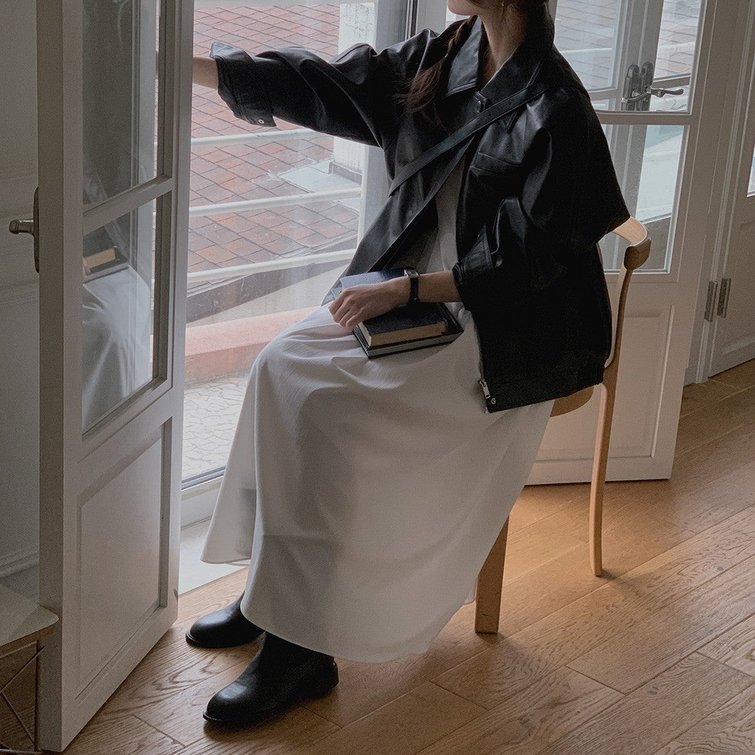 Sli Loose PU Leather Jaet Women's Chic Retro Collar Versatile BF Sle Motorcycle Clothes Trendy Long Sve Zipper