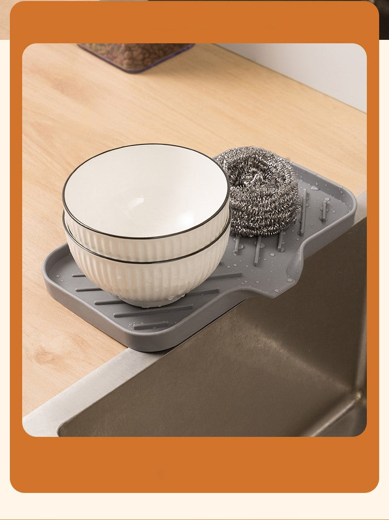1/2pcs Kitchen Sink Silicone Tray With Drain Soap Sponge Storage Holder Countertop Sink Scrubber Brush Soap Storage Rack