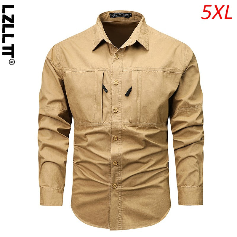 Spring Men Cargo Cotton Long Sleeve Shirts Man Casual Breathable Tactic Shirts Male Multi Pocket Outdoor Blouses Work Shirts 5XL