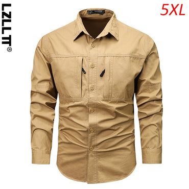 Spring Men Cargo Cotton Long Sleeve Shirts Man Casual Breathable Tactic Shirts Male Multi Pocket Outdoor Blouses Work Shirts 5XL