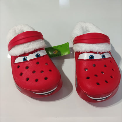 Pixar Relâmpago McQueen Desenho Animado Impermeável Adicionar Pelúcia Chinelos de Buraco Sandálias Ao Ar Livre Sandálias Casuais Inverno Quente Presente