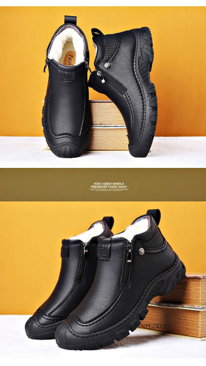 Men Winter Snow Boots Waterproof Leather Sneakers Super Warm Men's Boots Outdoor Male Hiking Boots Work Shoes chaussure homme