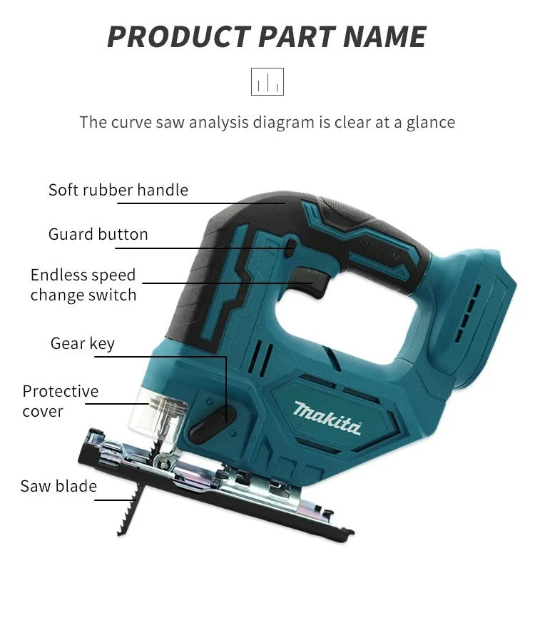 2025Makita DJV182Z Serra Tico-tico Brushless 340W 18V Sem Bateria com Lâmina de Serra Portátil a Bateria com Empunhadura tipo Barril Ferramenta Elétrica para Carpinteiro