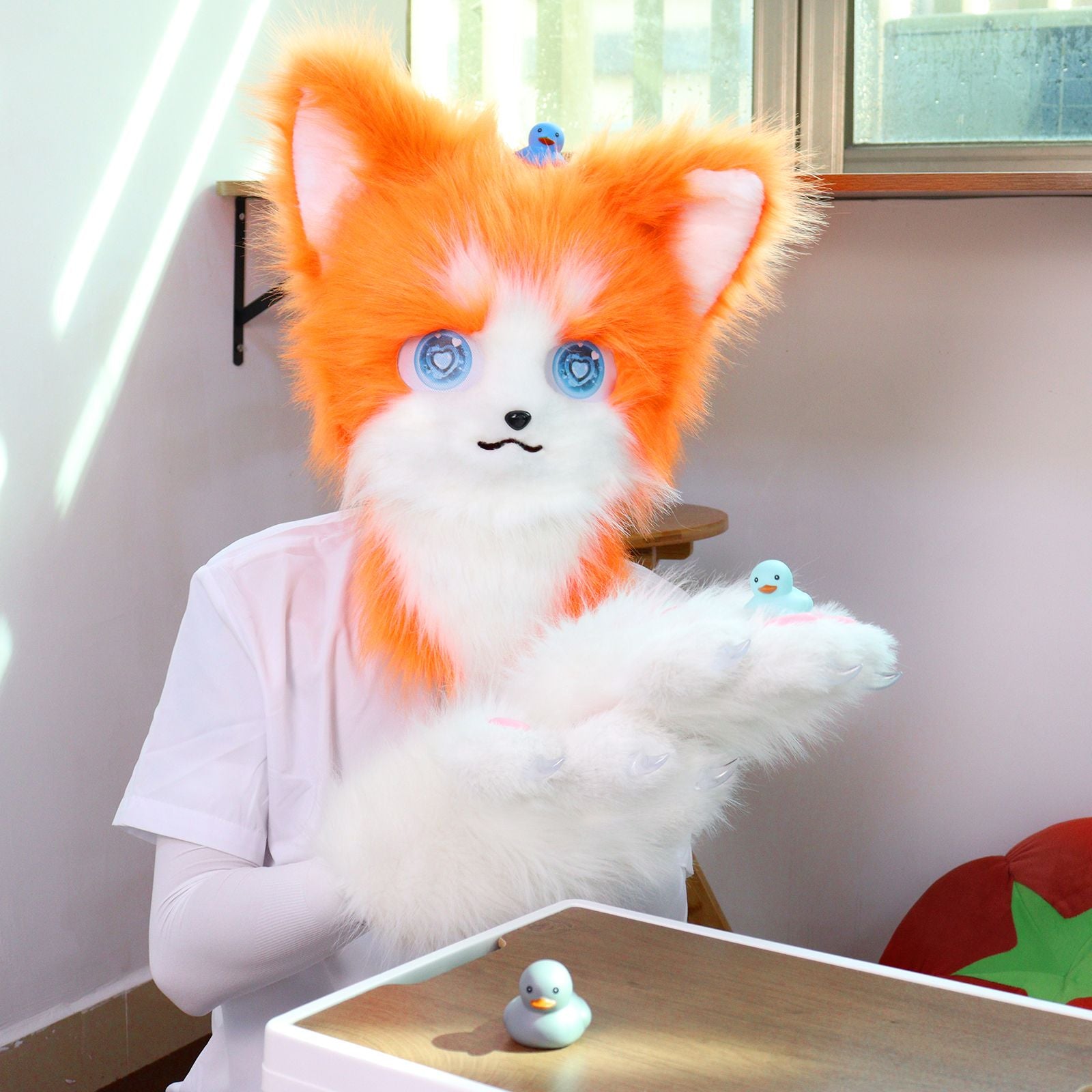 Animal Furry Fursuit Head Mask Plush Cat Fox Mask Costume Props for Halloween Cosplay Party