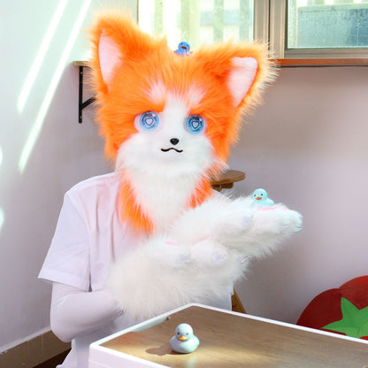 Animal Furry Fursuit Head Mask Plush Cat Fox Mask Costume Props for Halloween Cosplay Party