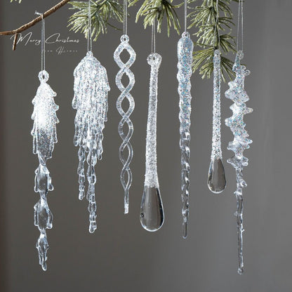 High Quality Crystal Clear Christmas Tree Ornaments Acrylic Glitter Icicle Decorations Transparent Hanging Party Holiday Decor