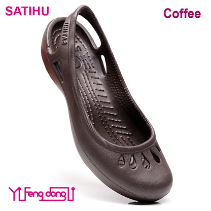 Certified Satihu Summer New Lightweight Anti Slip Hole Shoes  Clog For Women's Flat Bottom Sandals Nurse Outdoor Beach Jelly
