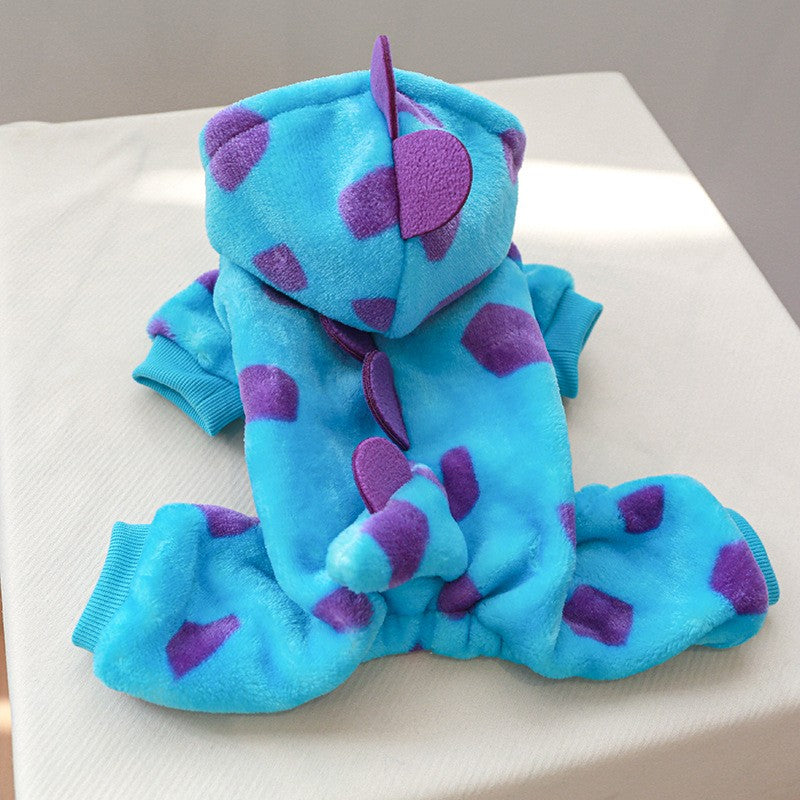 Roupinha de Fleece Super Macio para Animais de Estimação Cachorrinho Outono Inverno Pelúcia Quente Macacão para Cães Quatro Patas Dinossauro Unicórnio Cosplay Roupa para Gatos