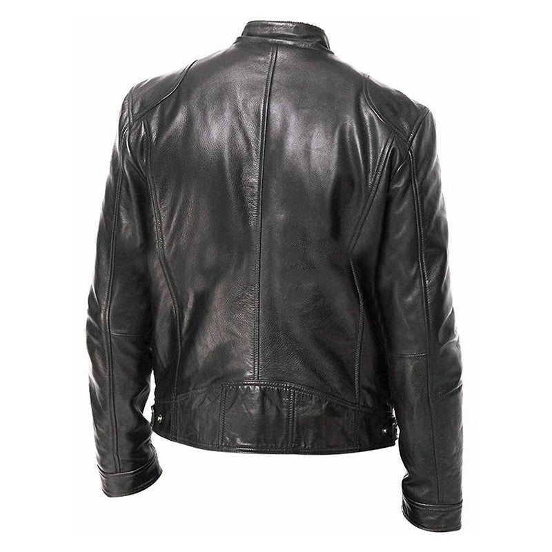 Men' s Retro Leather Jacket Stand Collar Biker Jacket Slim fit Multi-Pocket Coat Autumn Winter Outwear