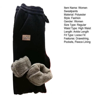 Women Sweatpants Cozy Fleece Lined Women's Sweatpants with High Waist Drawstring Pockets Warm Winter Casual Trousers for Cold