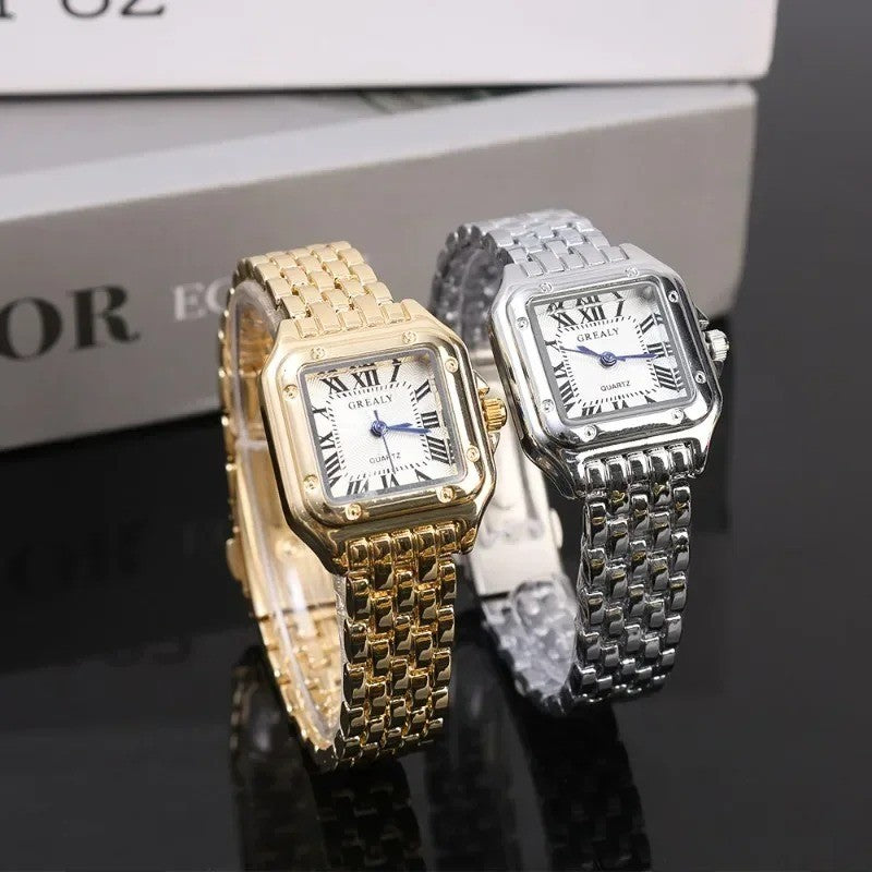 Women New Fashion Square Watches Gold Stainless Steel Strap Luxury Ladies Quartz Wristwatches Qualities Female Roman Clock Gift