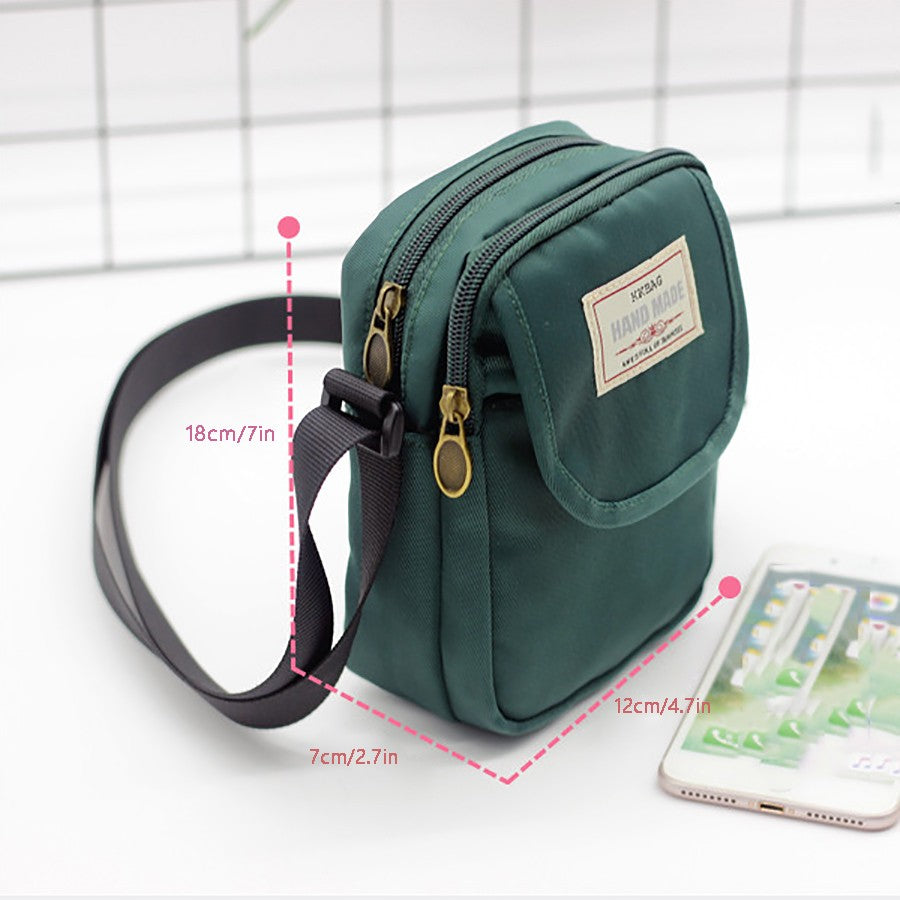 Simple men's crossbody bag in solid color  multi-layer zipper nylon single shoulder mobile phone bag  daily wallet replacement