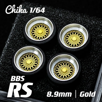 1/64 Chika  Wheels with Rubber Tires Model Car Modified Parts BBS RS  JDM VIP For Hotwheels Tomica MiniGT ?Supplied with axle?