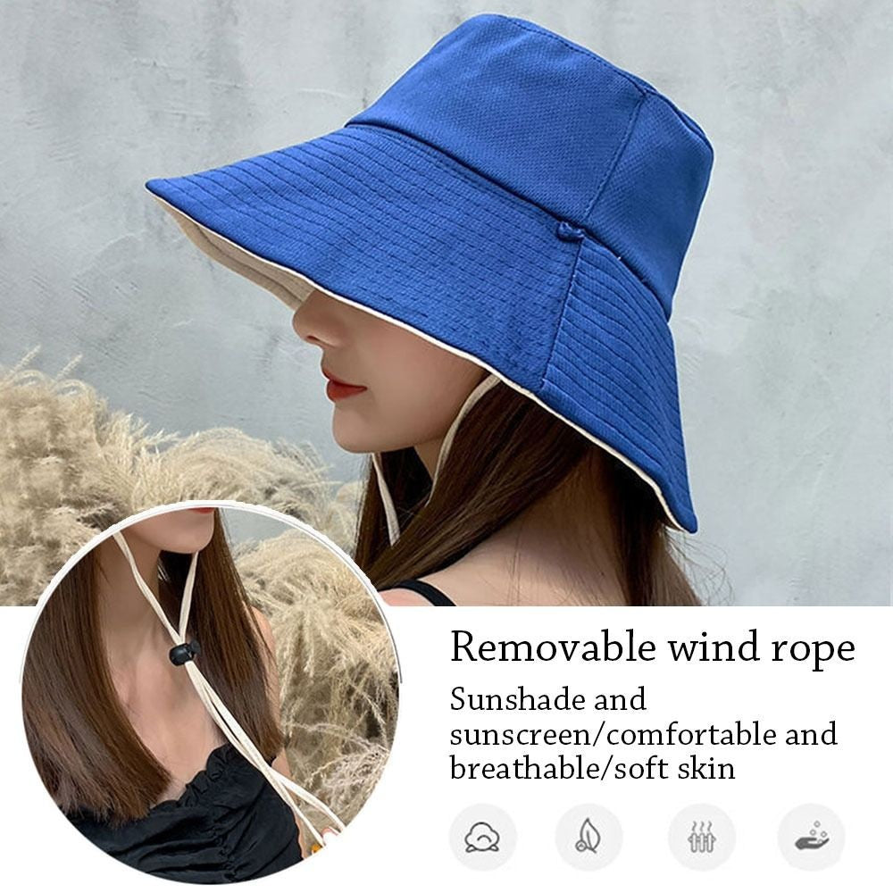 Double-Sided Sun Beach Cap Portable Fisherman Cap Foldable Panama Hat Solid Color Anti-UV Spring Summer Outdoor Beach Visor