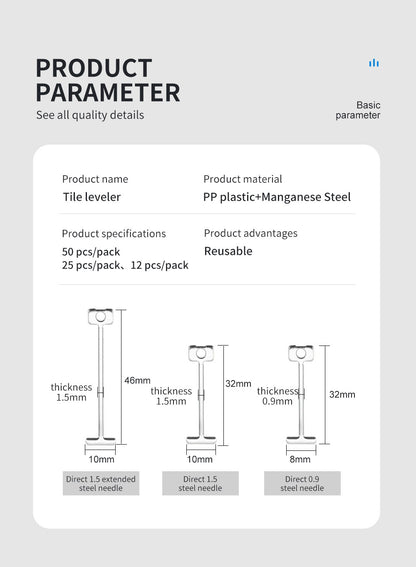 50 agulhas de aço de reposição para sistema de nivelamento de pisos e azulejos, pinos substituíveis, ferramentas de construção de ladrilhos