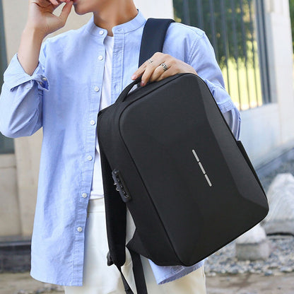Mochila Masculina Casual Portátil Grande Capacidade com Zíper, Senha Segura, Impermeável, Porta USB para Carregamento e Compartimento para Laptop