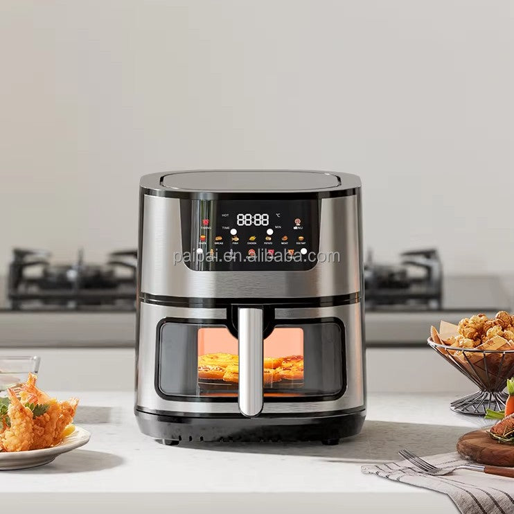 Large 15L Capacity Smart Home Appliances Stainless Steel French Air Fryer Machine Square-Shaped Visual Window Household