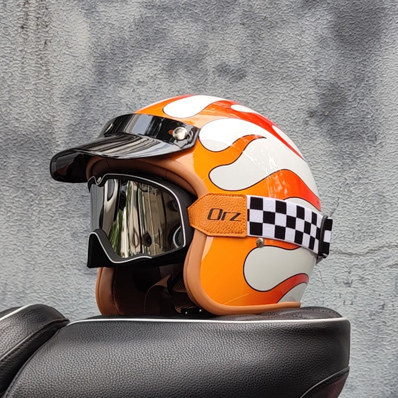 Capacete de motocicleta retrô semiaberto acessórios para motocicleta cross-country capacete de motocicleta 3/4 capacete retrô de inverno