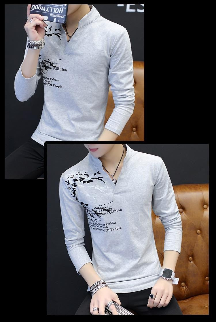 Stand Collar Man Pullovers Tight Bulk Spring Tops Sweatshirts Elasticity Designer Casual Social Quotes Slim Fit T Shirt for Men