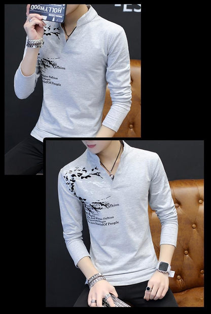 Stand Collar Man Pullovers Tight Bulk Spring Tops Sweatshirts Elasticity Designer Casual Social Quotes Slim Fit T Shirt for Men