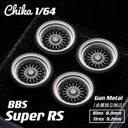 1/64 Chika  Wheels with Rubber Tires Model Car Modified Parts BBS RS  JDM VIP For Hotwheels Tomica MiniGT ?Supplied with axle?