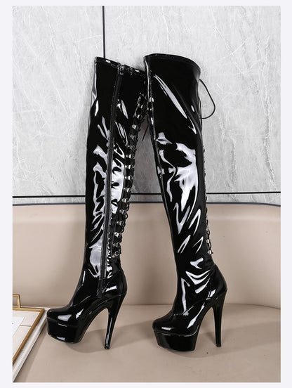 New Black Pole Dancing Long Shoes Night Club Party Queen Boots Over the Knee Boots High Heels Women Boots Sexy Thin Heels Shoes