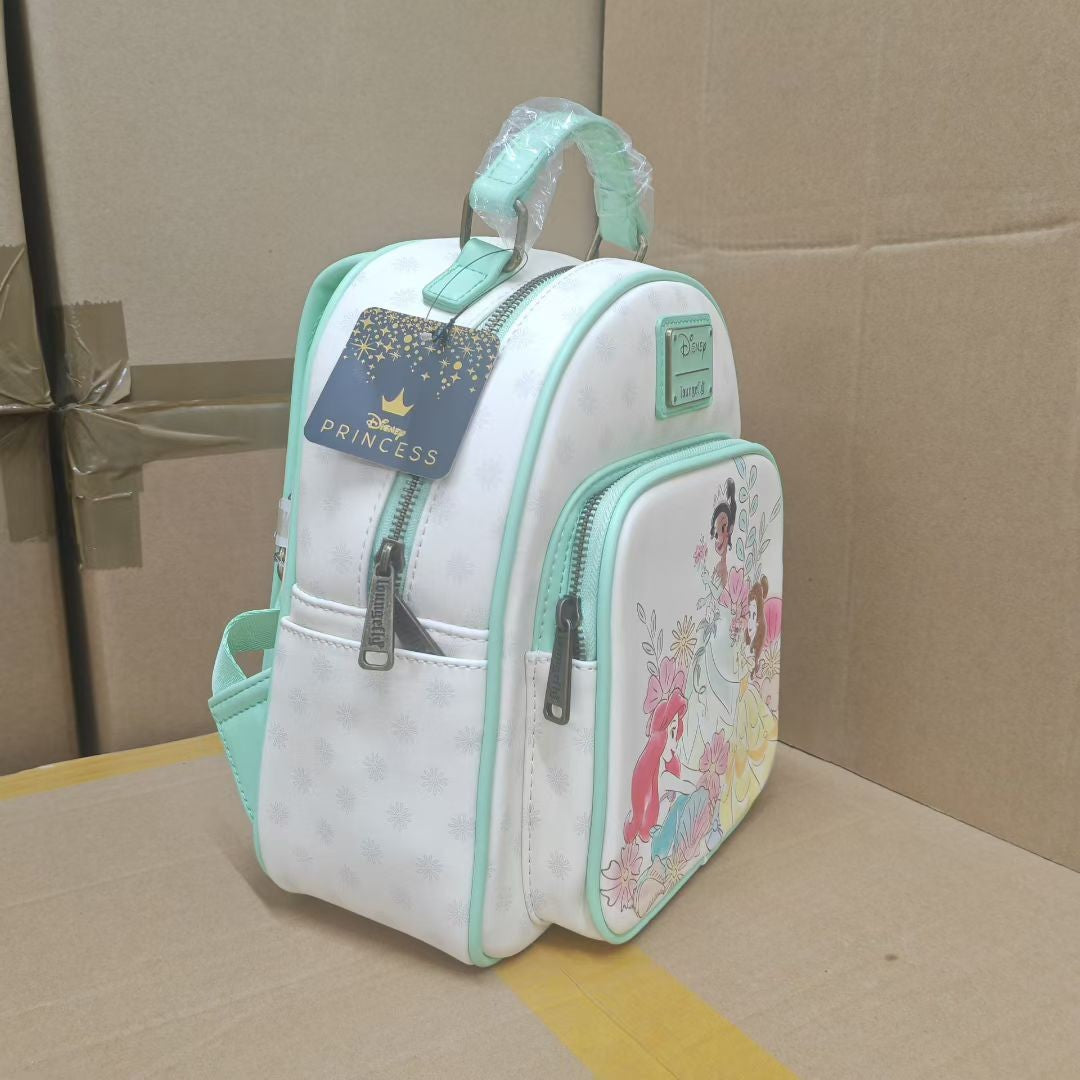Mochila Escolar Loungefly Princesas Disney Bela Ariel Tiana Desenho Animado Anime Grande Capacidade Leve Mochila de Temporada de Volta às Aulas Presente