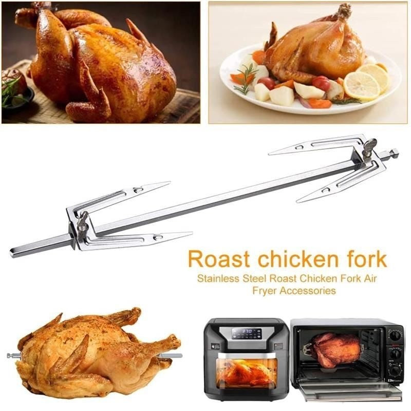 Stainless Steel Air Fryer Fork Roast Chicken Skewer Fish Meat Grilled Rack Rotation Roaster Forks BBQ Tools Oven Accessories