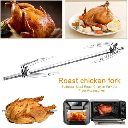 Stainless Steel Air Fryer Fork Roast Chicken Skewer Fish Meat Grilled Rack Rotation Roaster Forks BBQ Tools Oven Accessories