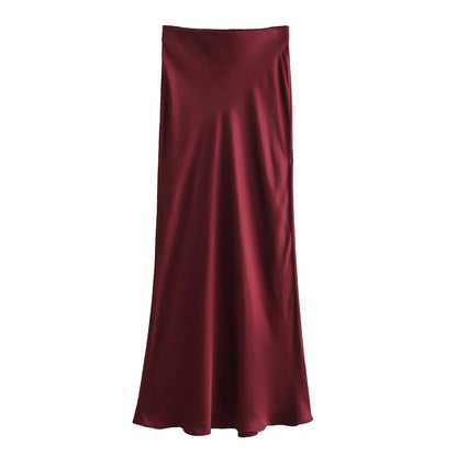 XNWMNZ Women's Fashion 2023 Flowing Satin Midi Skirt Women Vintage Elastic High