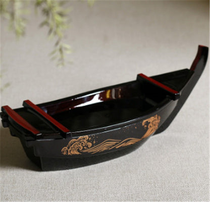 Barco de sushi preto Sashimi gelo seco barco de cozinha ABS prato de salmão prato de sashimi Culinária japonesa Barco Dragão recipiente