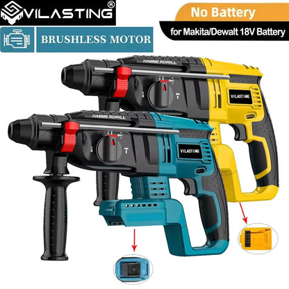 Furadeira de Impacto Elétrica sem Escovas VILASTING 26MM Ferramentas Elétricas Rotativas Multifuncionais sem Fio para Bateria Makita/Dewalt 18V Pino