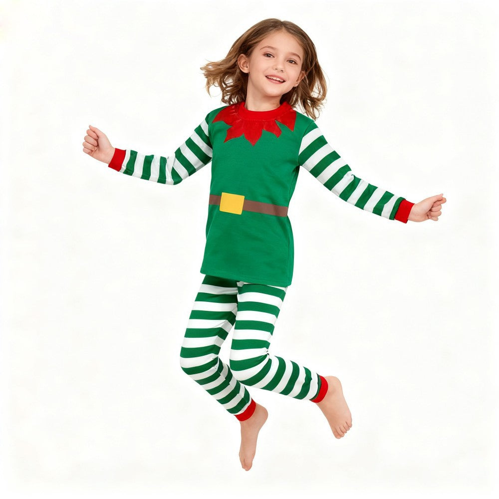 Boys Girls Christmas Pajamas Set Children Elf & Santa Costumes Baby Pijama Kids Long Sleeve Striped Pants Sleepwear For Xmas