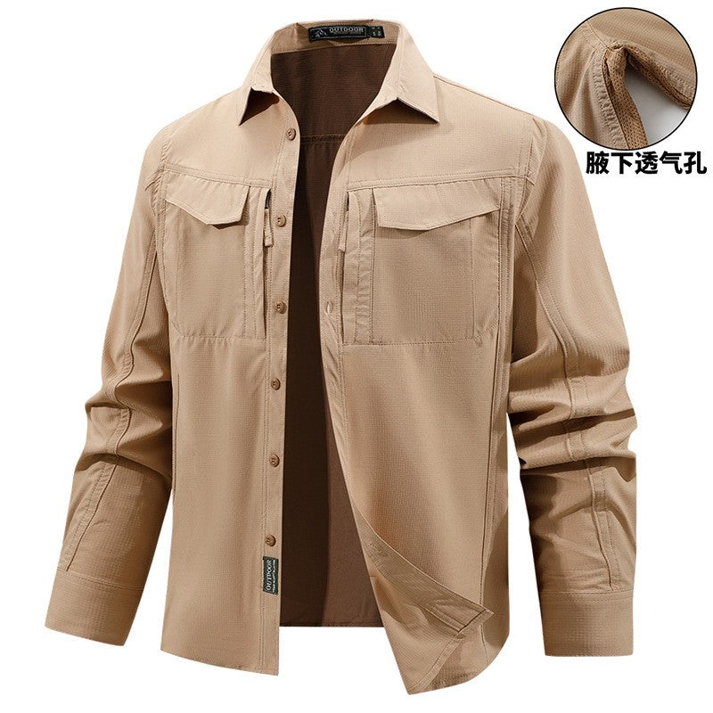 Men Outdoor Elastic Quick Drying Ventilation Cargo Shirts Spring Male Long Sleeves Thin Breathable Comfortable Waterproof Shirts
