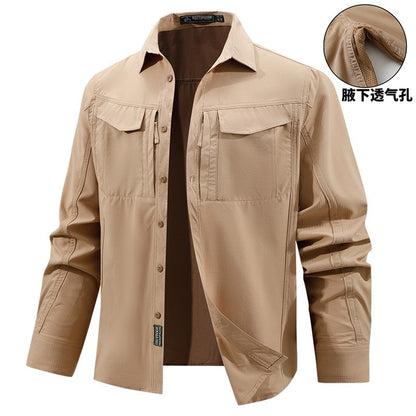 Men Outdoor Elastic Quick Drying Ventilation Cargo Shirts Spring Male Long Sleeves Thin Breathable Comfortable Waterproof Shirts