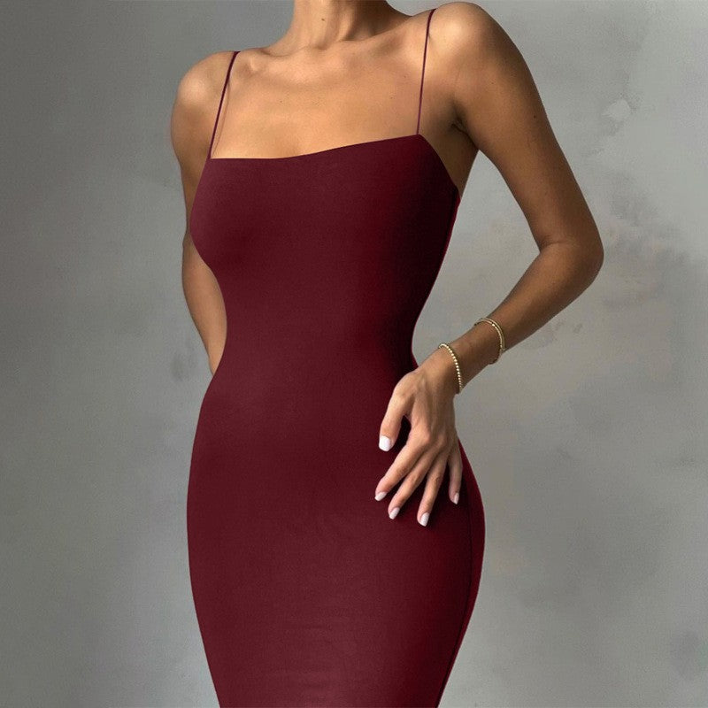 Summer Black Sexy Dress Women Streetwear Sleeveless Backless Solid Spaghetti Str