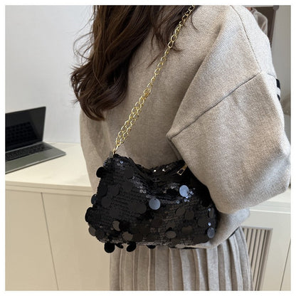 Sequin Evening Party Shoulder Bags for Women Lightweight Portable Ladies Chain Crossbody Bag Solid Color Casual Female Handbag