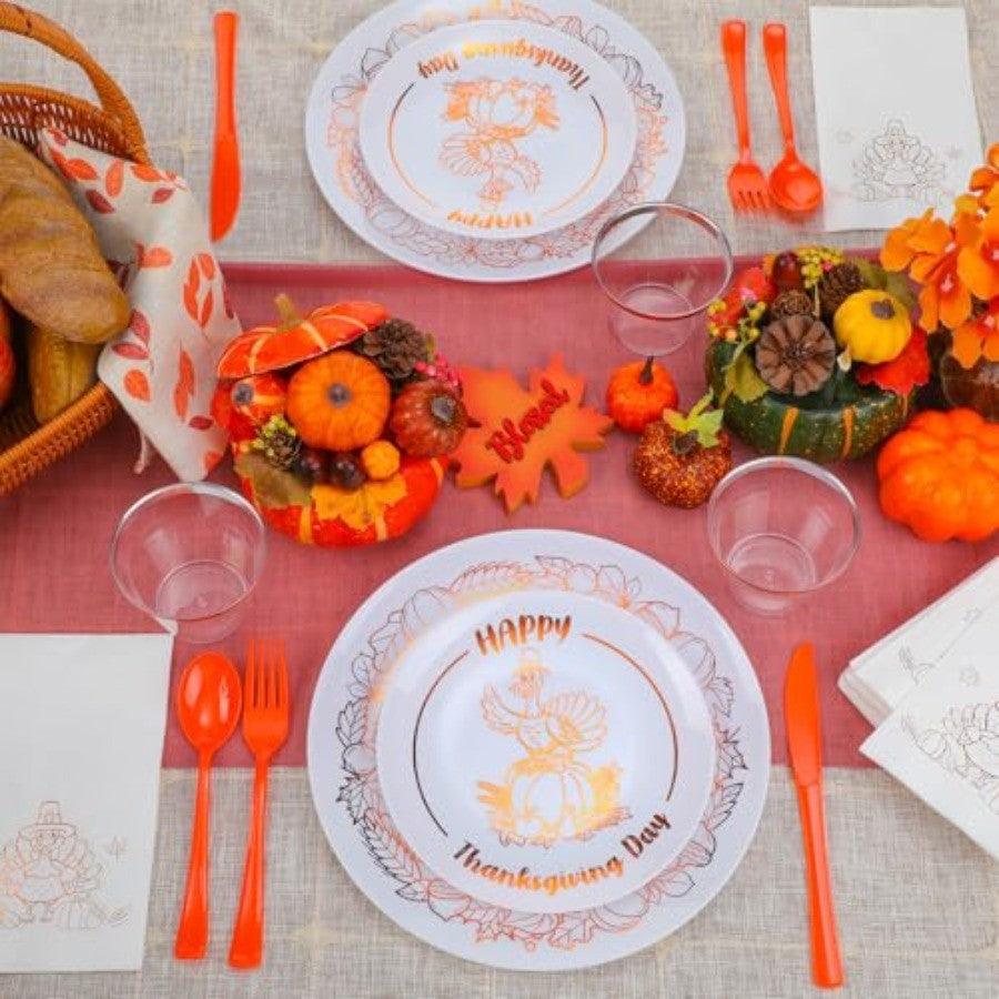 280 Pcs Thanksgiving Plastic Dinnerware Set, Thanksgiving Plates Sets, Includes Dinner Plates Dessert Plates Cups Fall Paper Nap