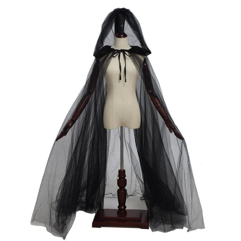 Black Wedding Veil Witch Vampire Roleplay Cloak Halloween Double Cloak Game Party Costume Props Festival Dress-up