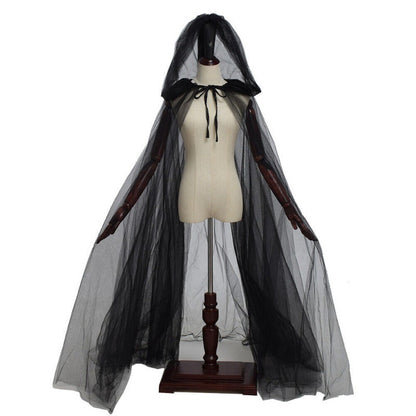 Black Wedding Veil Witch Vampire Roleplay Cloak Halloween Double Cloak Game Party Costume Props Festival Dress-up