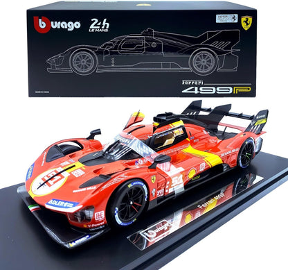 Bburago 1:18 2024 Wec QatarFerrari 499p 24h Lemans Modificata 24 Racing No83 Miniature Diecast Model Toys Acrylic Box Black #51