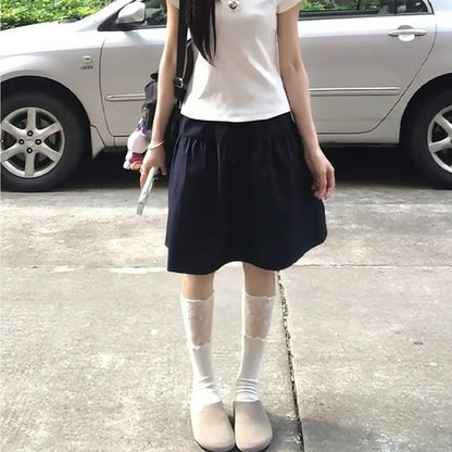 Tibetan Blue Short Skirt Women Summer Thin New Small A-Line Half-length Sports Skirt High Waist Polyester Fiber A-Line Skirt