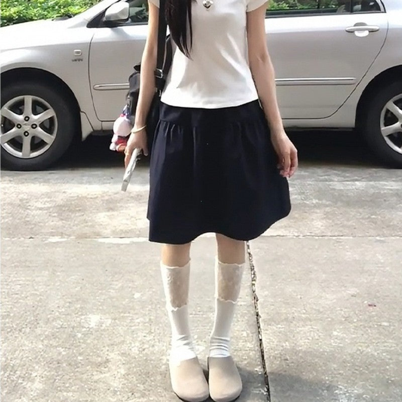 Tibetan Blue Short Skirt Women Summer Thin New Small A-Line Half-length Sports Skirt High Waist Polyester Fiber A-Line Skirt