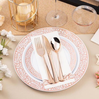 700 Peças de Utensílios de Mesa de Plástico Ouro Rosé para 100 Convidados, Pratos Descartáveis para Festa de Casamento Incluindo 100 Pratos de Jantar Rosé 100 D