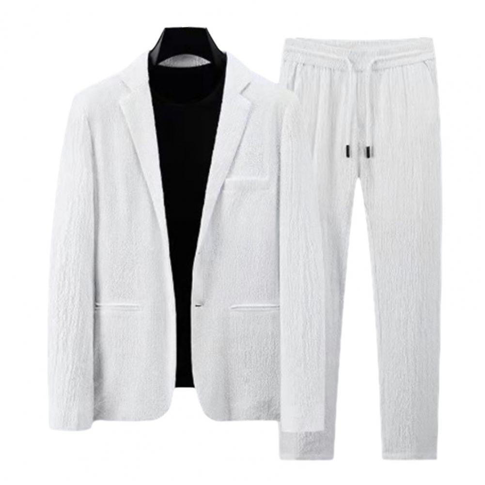 Men Two piece Suit Striped Pleated Men Pants Set Pleated Drawstring Loose Lapel Pockets Thin Formal Business Men Set
