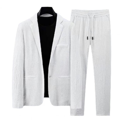 Men Two piece Suit Striped Pleated Men Pants Set Pleated Drawstring Loose Lapel Pockets Thin Formal Business Men Set